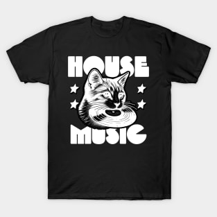 HOUSE MUSIC  - Cat Bites Vinyl (White) T-Shirt